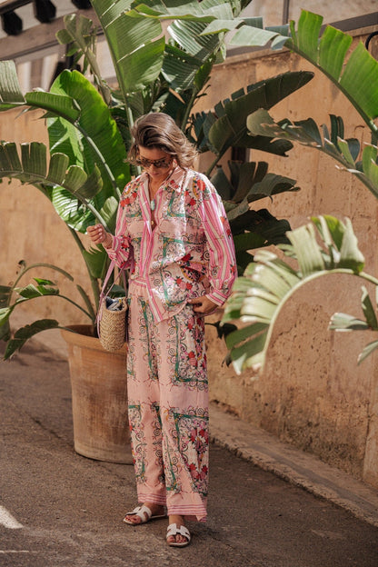Fashionable Flair Printed Linen Long Sleeve Shirt Set