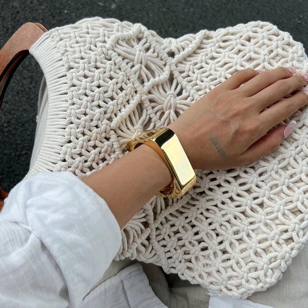 Geometric Gradient Resin Polygon Bracelet Trendy Metal Bangle