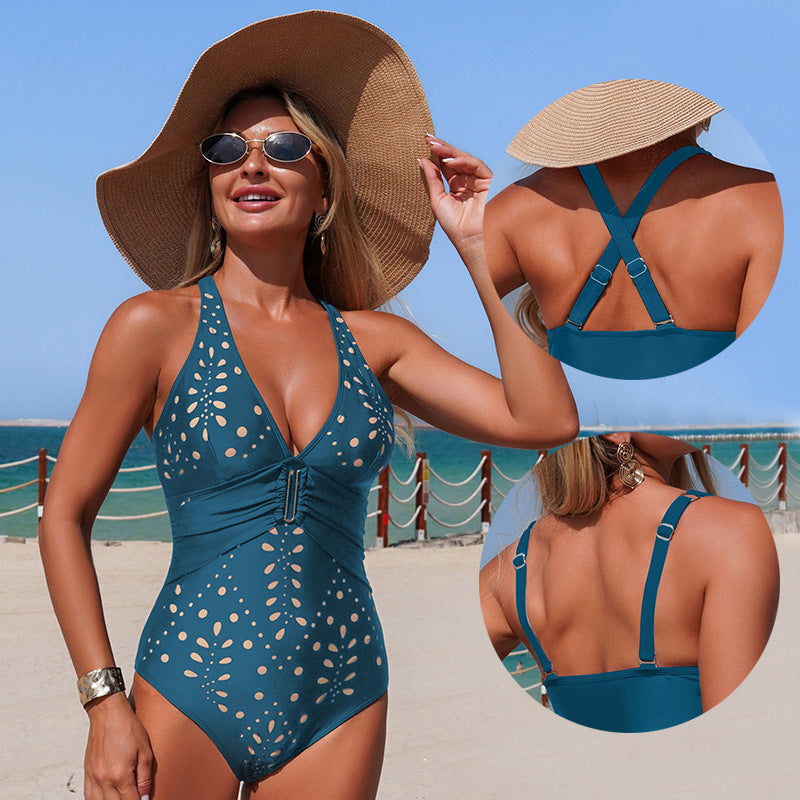 Solid Color One-Piece Swimsuit With Quick-Dry Fabric