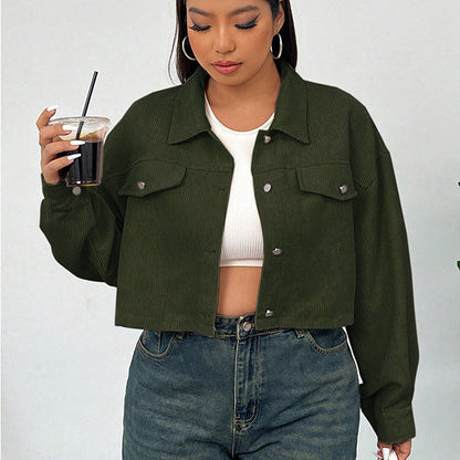 Casual Solid Color Jacket For Plus Size Women