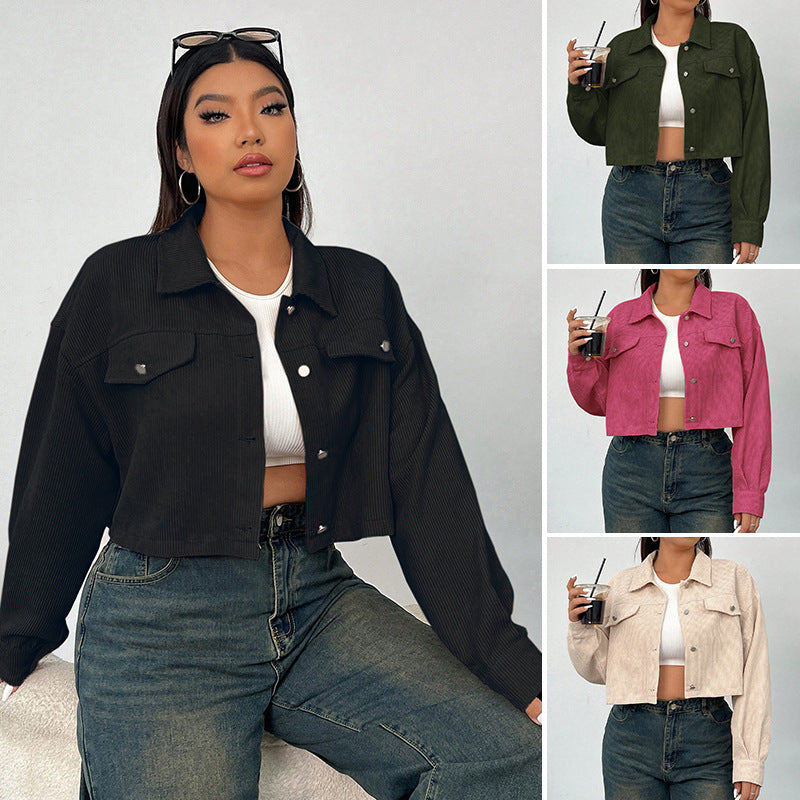 Casual Solid Color Jacket For Plus Size Women