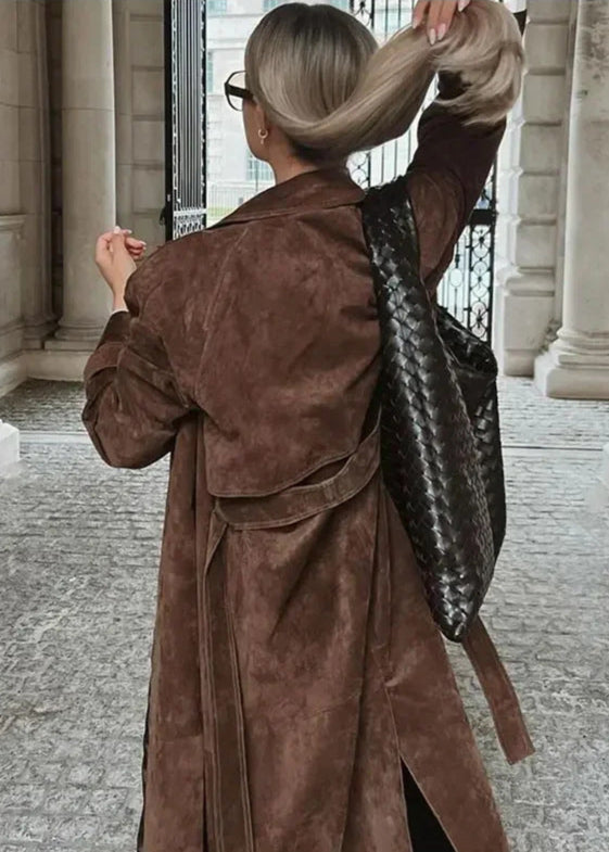 Velvet Suede Trench Coat With Tailored Fit