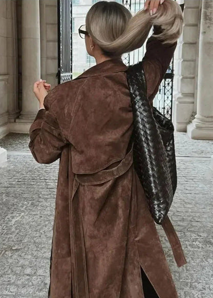Velvet Suede Trench Coat With Tailored Fit