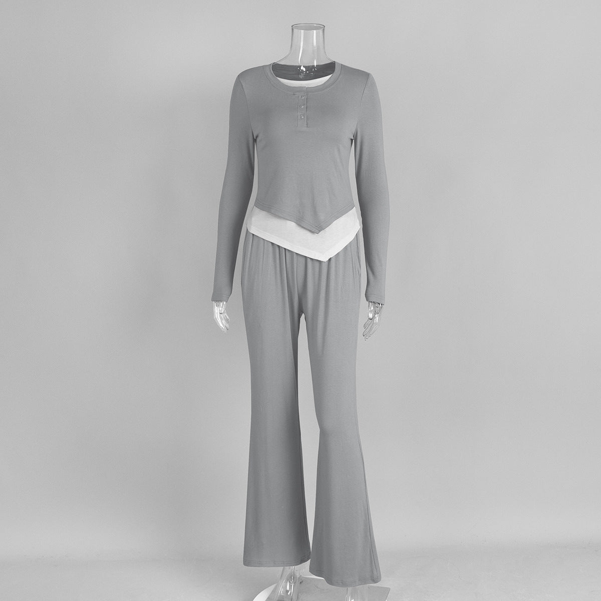 Casual Color-Blocked Pajama Set with Long Pants