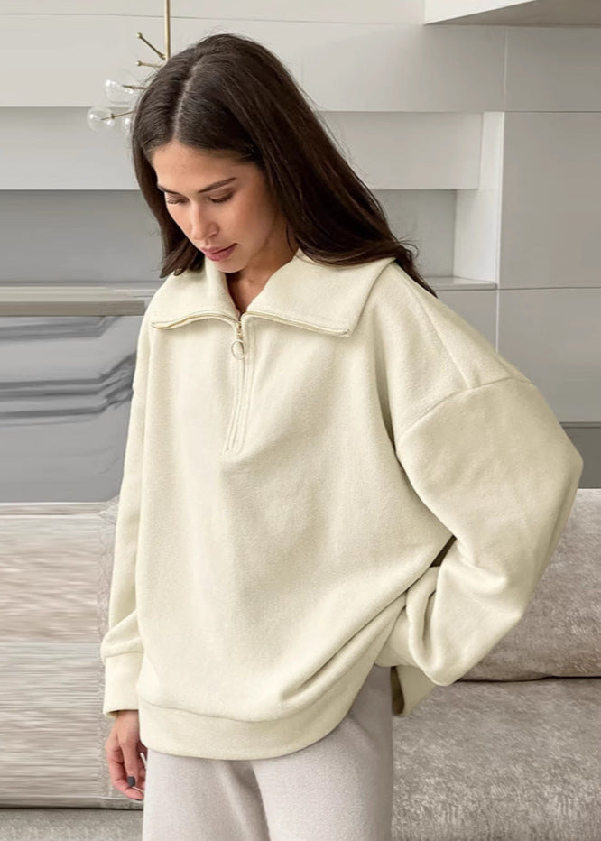 Fleece Quarter Zip Pullover With High Collar