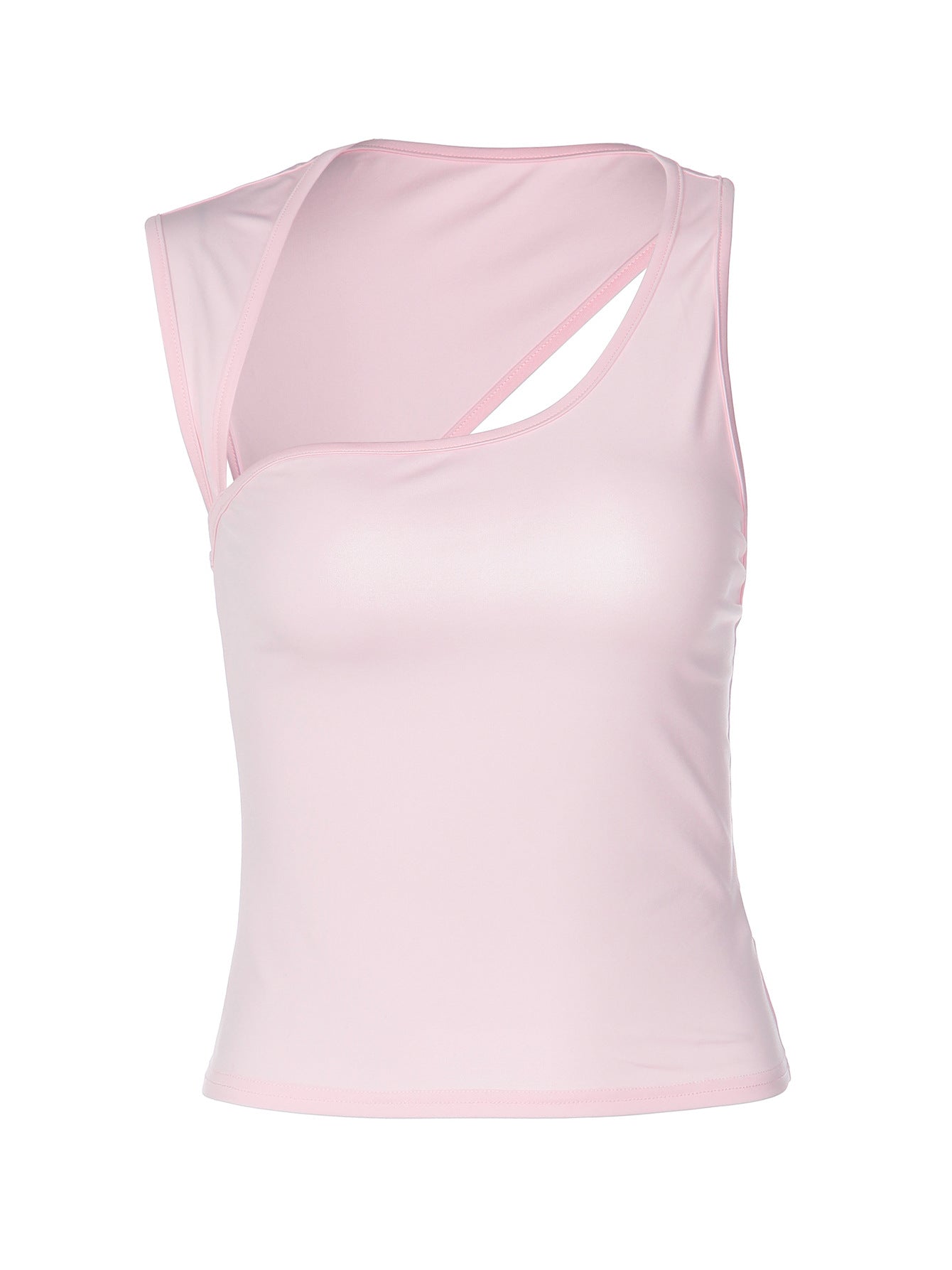 Trendy Asymmetrical Neck Slim Fit Solid Color Tank Top