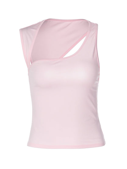 Trendy Asymmetrical Neck Slim Fit Solid Color Tank Top