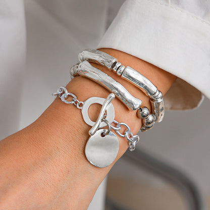 Punk Style Lock Pendant Bracelet With Unique Metal Tubes