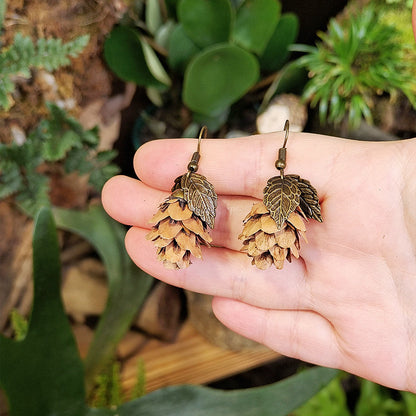 Creative Long Leaf Wood Earrings with Natural Dried Fruits