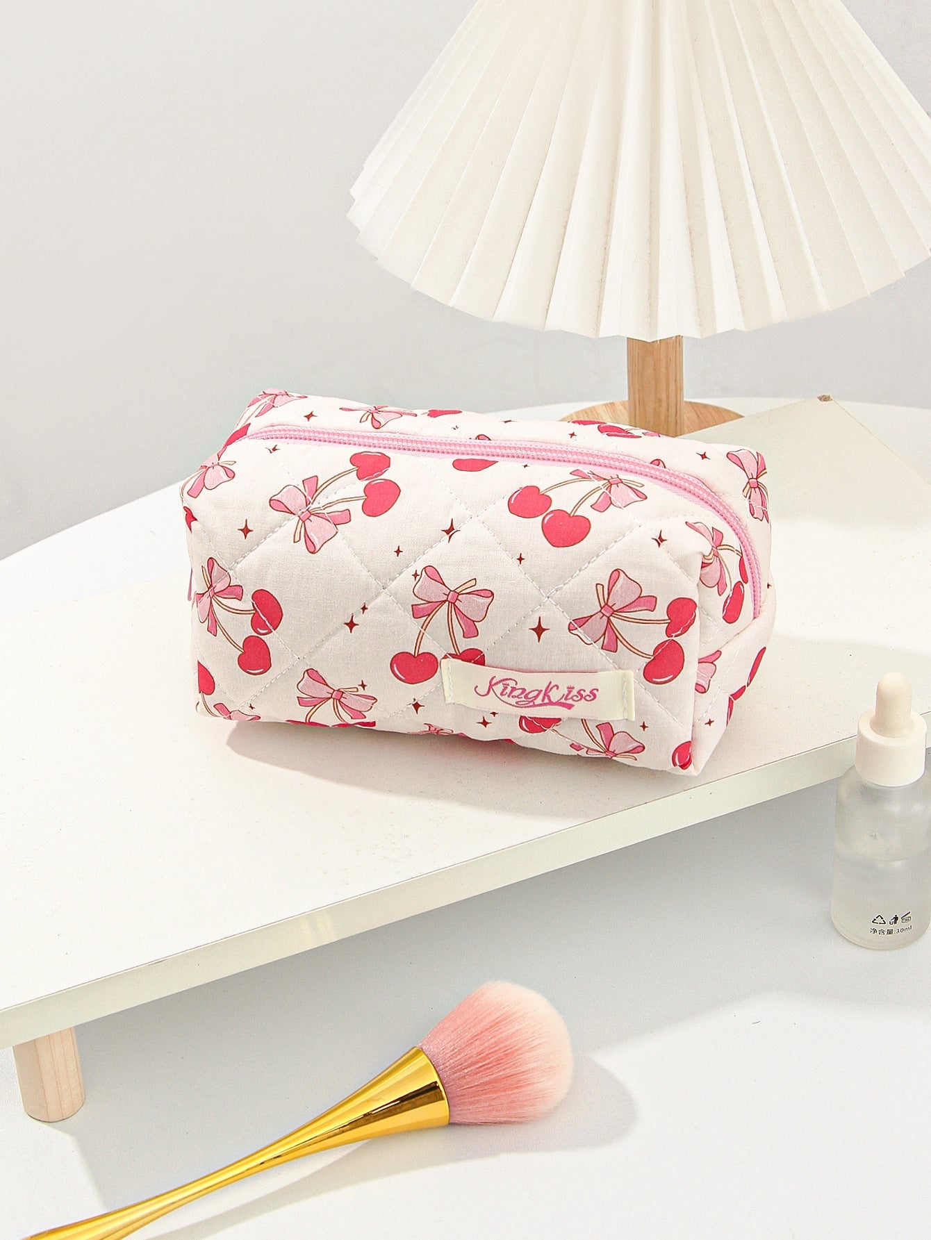 Cute Cherry Bow Print Travel Makeup Bag