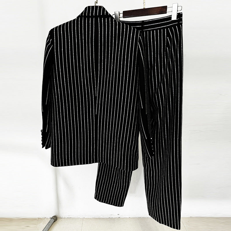 Striped Blazer And Pants Set Stylish Casual Wear