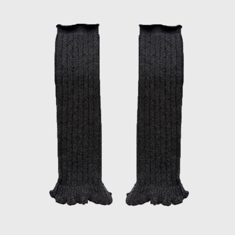 Handmade Wool Blend Knitted Lace Mid-Calf Socks