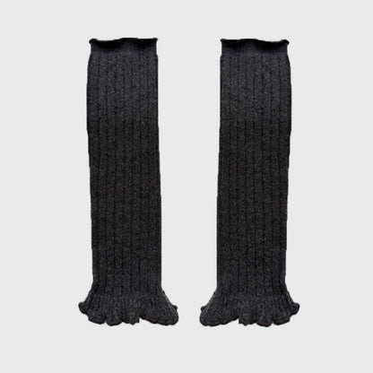 Handmade Wool Blend Knitted Lace Mid-Calf Socks