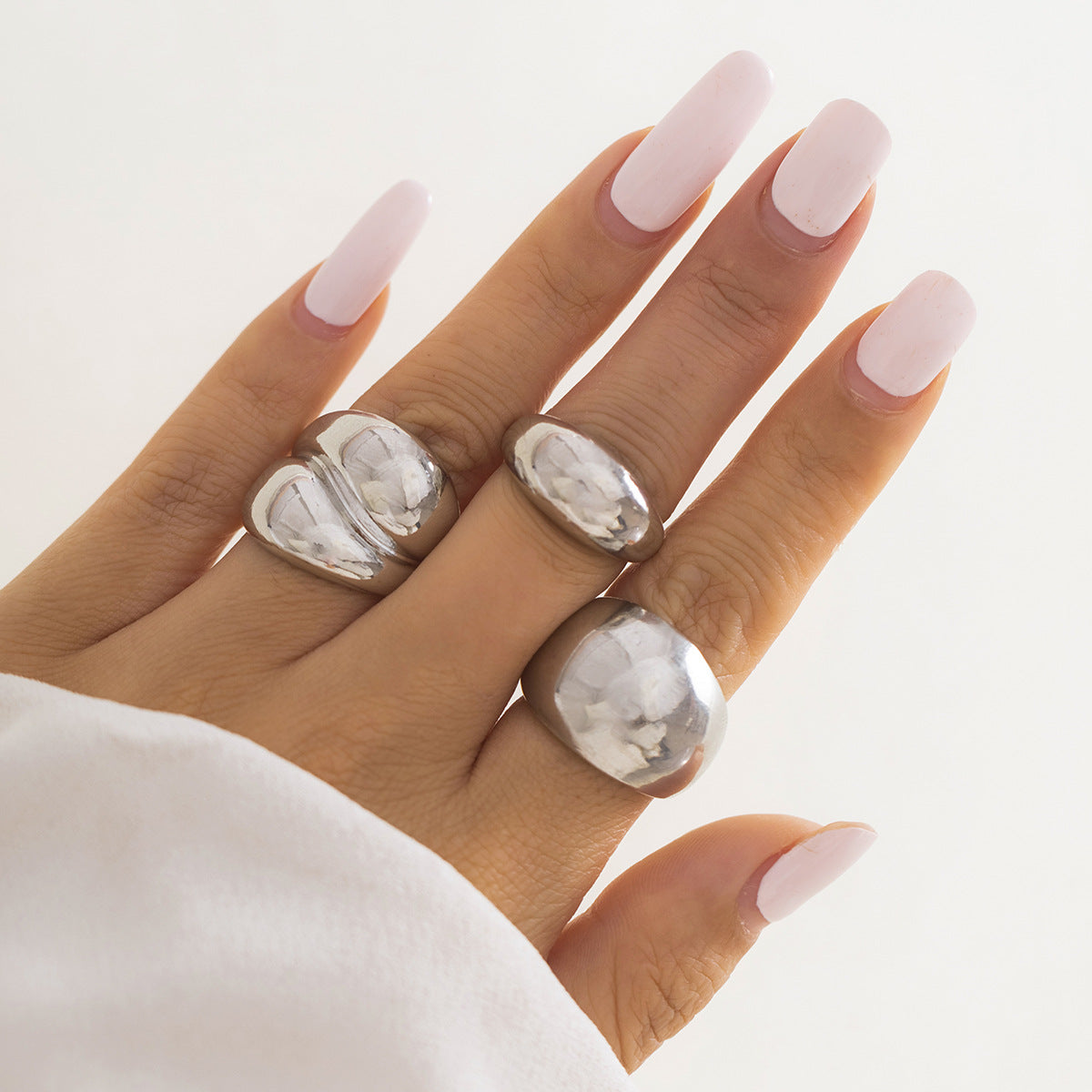 Trendy Geometric Metal Rings Set For Women