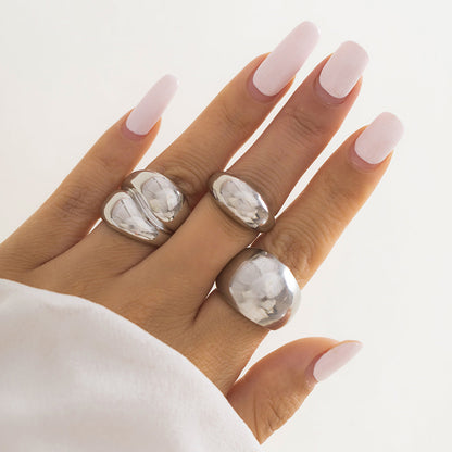 Trendy Geometric Metal Rings Set For Women