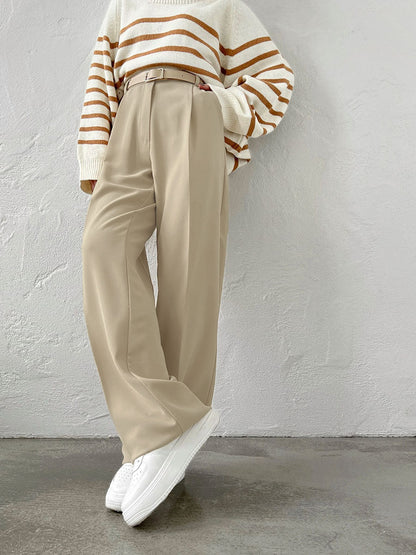 Women's Relaxed High-Waist Suit Trousers Casual Straight Pants
