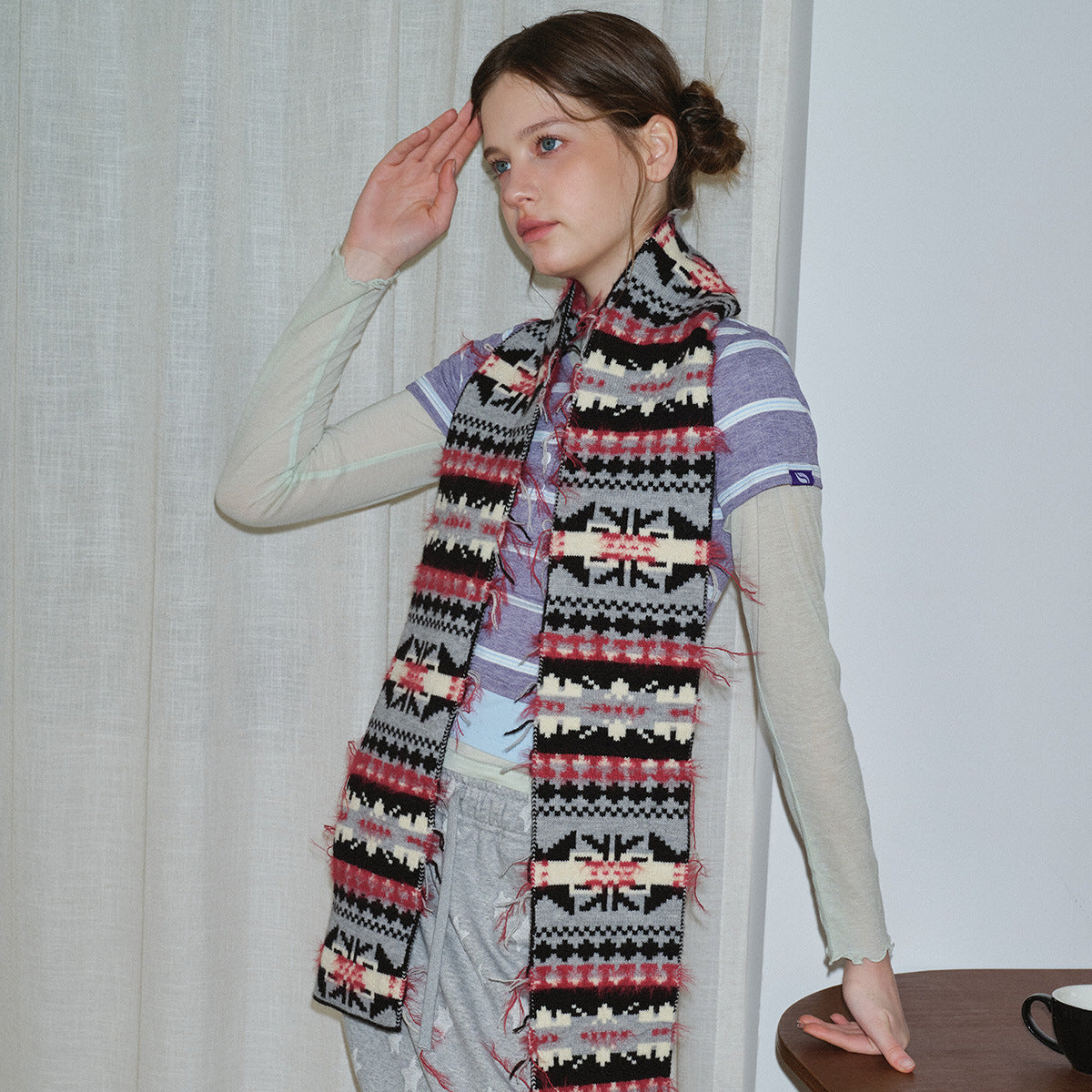 Retro Color Block Knit Scarf for Women