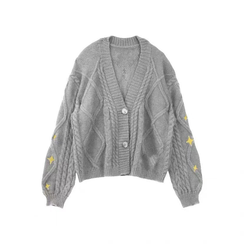 Casual V-Neck Button Down Cable Knit Cardigan