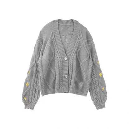 Casual V-Neck Button Down Cable Knit Cardigan