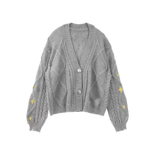 Casual V-Neck Button Down Cable Knit Cardigan