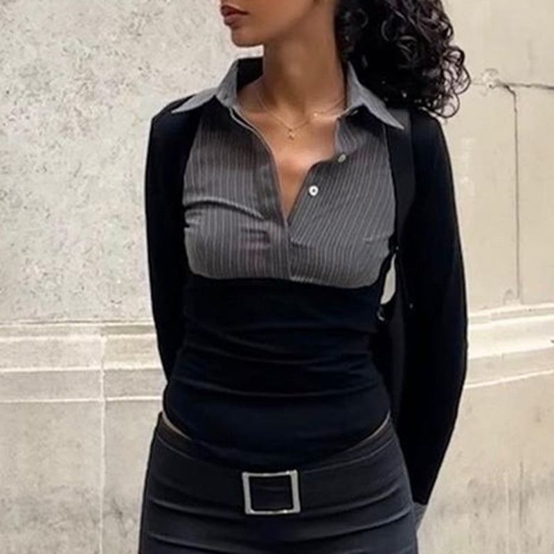 Trendy Color Block Striped Long Sleeve Top
