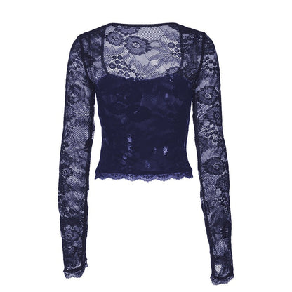 Fashionable Sexy Lace Hollow Long Sleeve Top