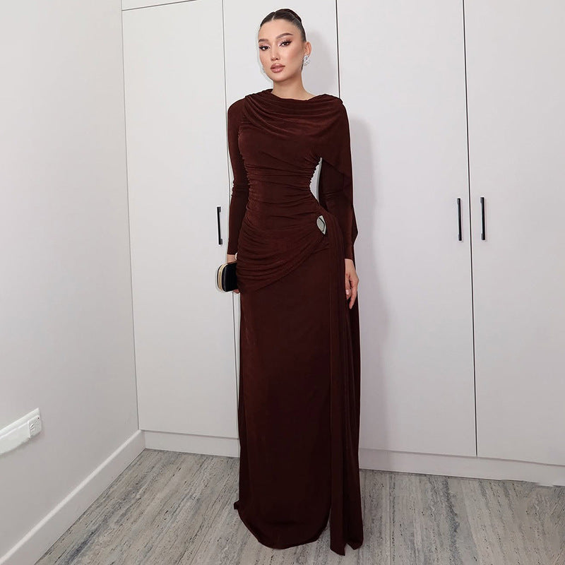 Solid Color A-Line Maxi Dress With Ruffled Ties