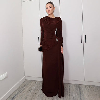 Solid Color A-Line Maxi Dress With Ruffled Ties
