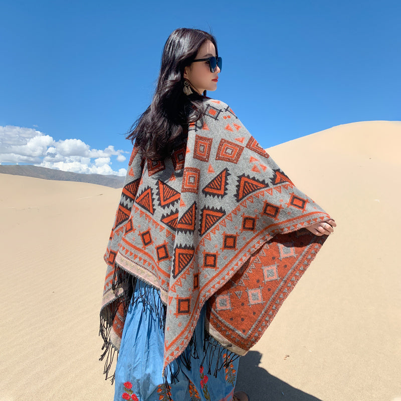 Ethnic Tibetan Shawl Cloak Warm Scarf
