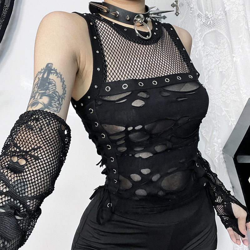 Sexy Black Tank Top with Sheer Details