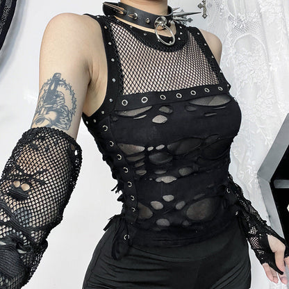 Sexy Black Tank Top with Sheer Details