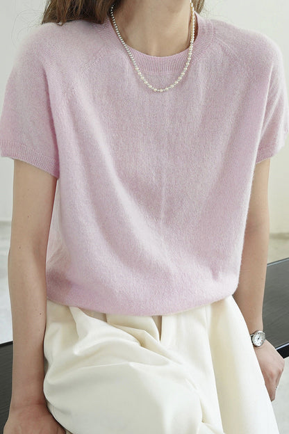 Light Luxury V-Neck Knit Top Soft Cashmere Blend T-Shirt