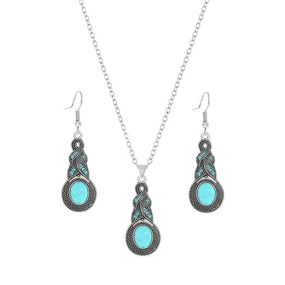 Turquoise Vintage Style Earrings Necklace Set
