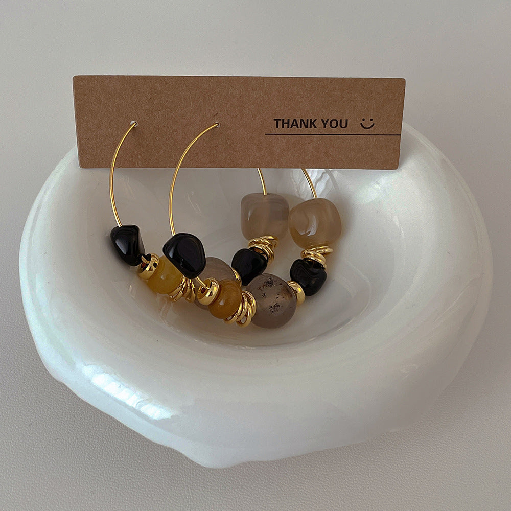 Simple Vintage Irregular Stone Metal Hoop Earrings