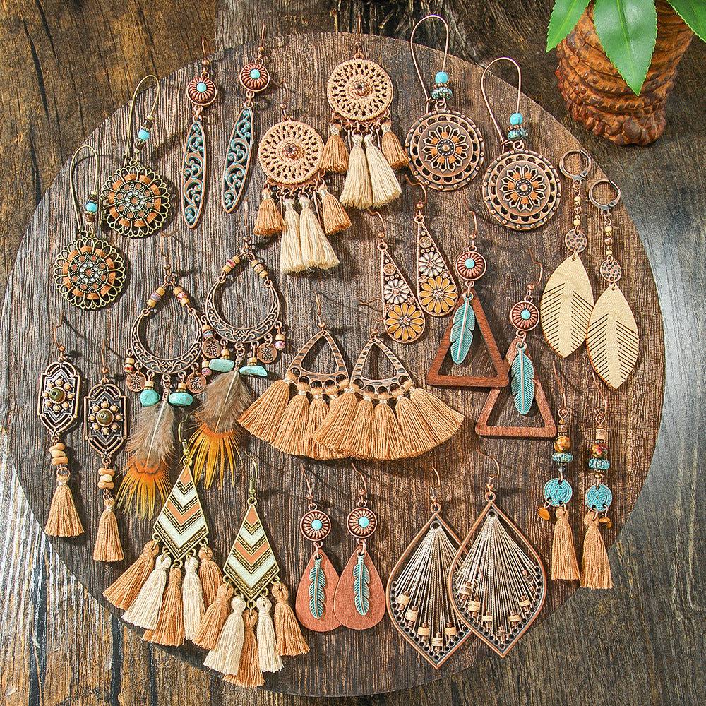 Bohemian Long Geometric Tassel Earrings Jewelry Set