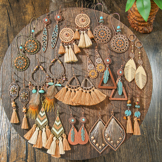 Bohemian Long Geometric Tassel Earrings Jewelry Set