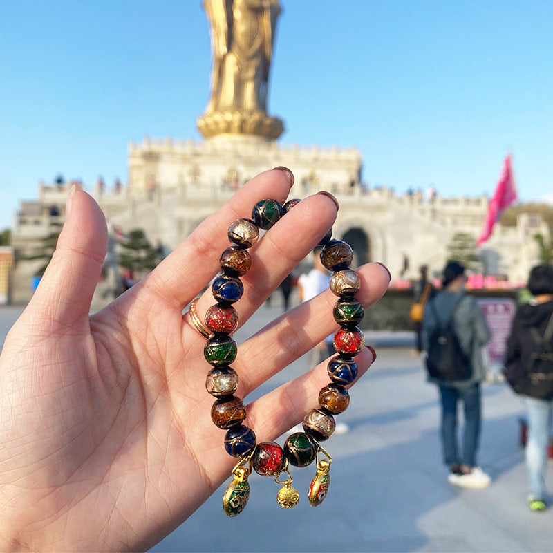 Multi-Treasure Fragrant Ash Glass Beads Bracelet Five-Color Orb Swallowing Gold Beast Couple Prayer Beads Bracelet.