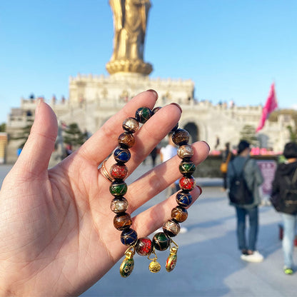 Multi-Treasure Fragrant Ash Glass Beads Bracelet Five-Color Orb Swallowing Gold Beast Couple Prayer Beads Bracelet.