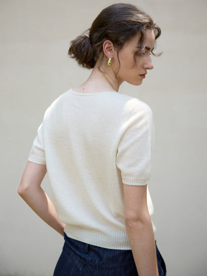 Luxury Cashmere V-Neck T-Shirt with Silk Blend