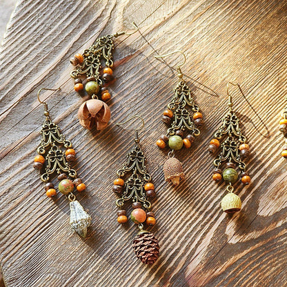 Vintage-Inspired Bohemian Hollow Bead Earrings with Natural Dried Fruits