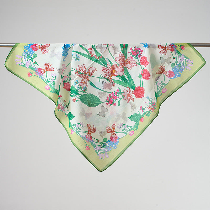 Flower Print Breathable Soft Silk Scarf