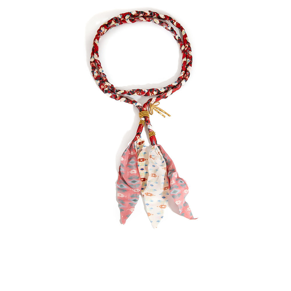 Handmade Floral Print Necklace with Silk Scarf