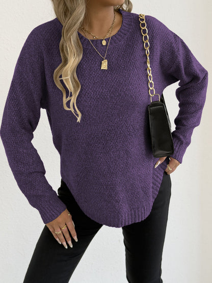Women'S Casual Pullover Sweater Textured Fleece Round Neck