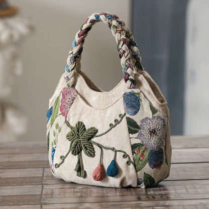 Ethnic Style Hand-Woven Canvas Bag Multi-Compartment Handbag Casual Style Multi-Compartment Handbag Zipper Women'S Cloth Bag