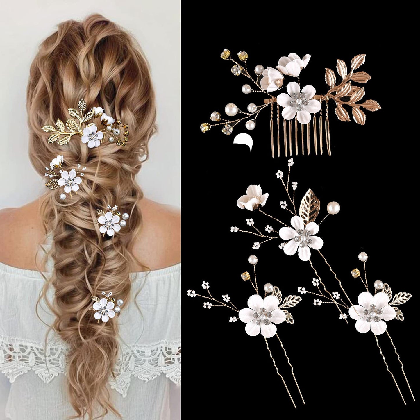 Colorful Floral Bride Wedding Hair Accessories Set