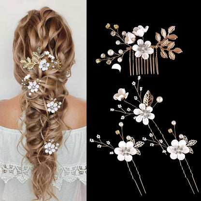 Colorful Floral Bride Wedding Hair Accessories Set