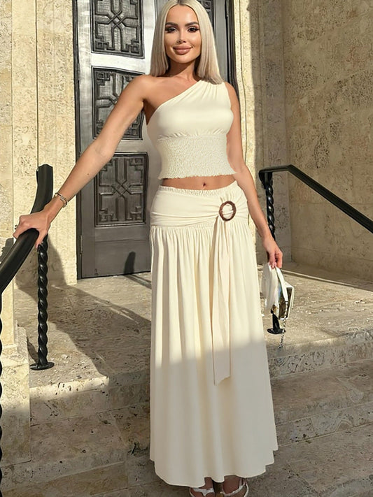 One-Shoulder Bodycon Top with Ruffle Skirt Set