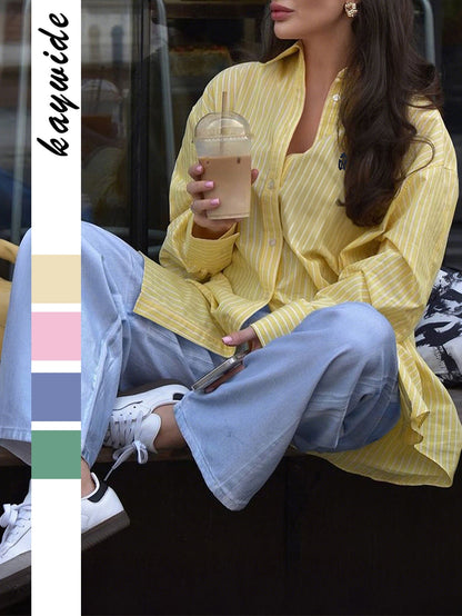 Casual Striped Long Sleeve Shirt For Women