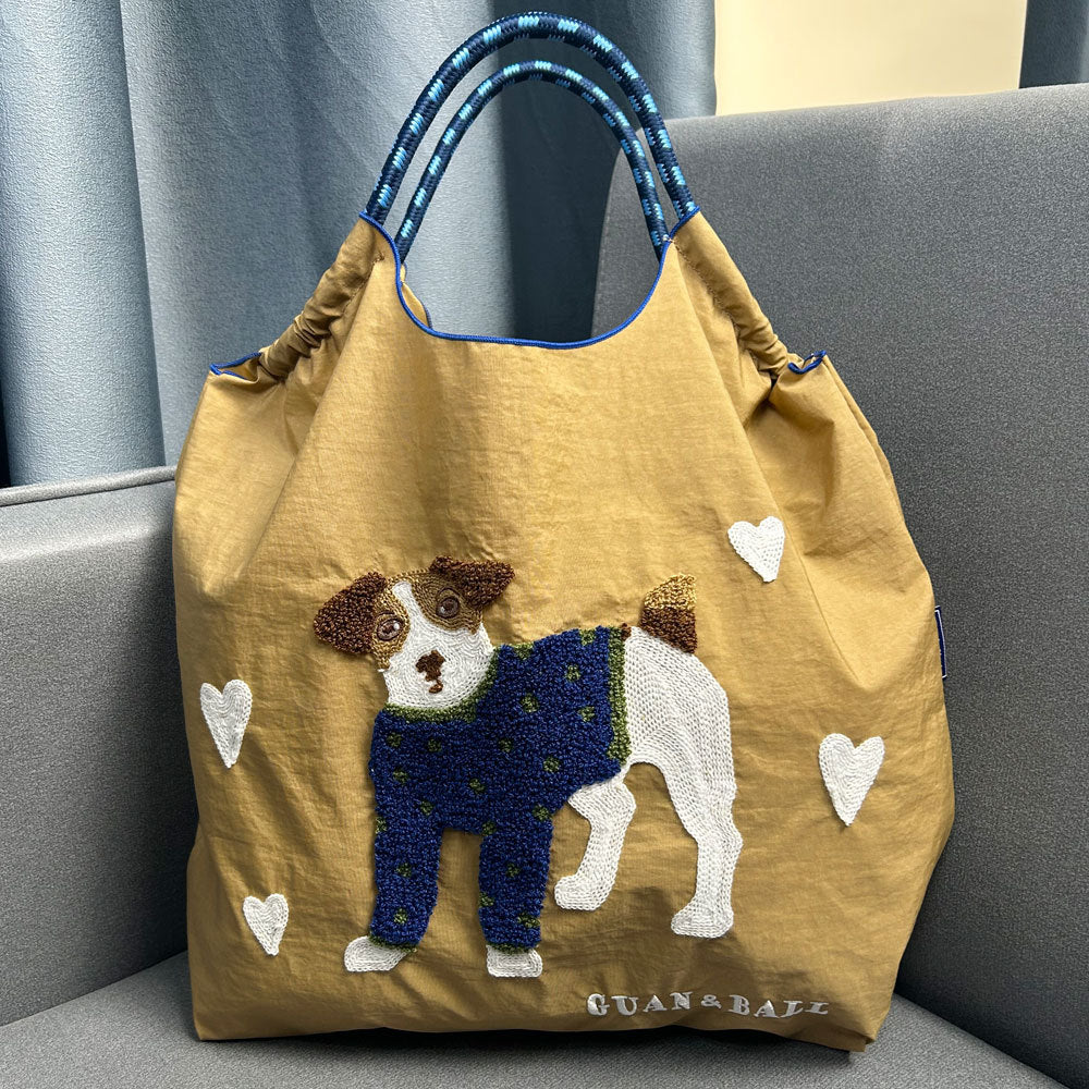 Plush Dog Embroidered Largr Capacity Shopping Bga