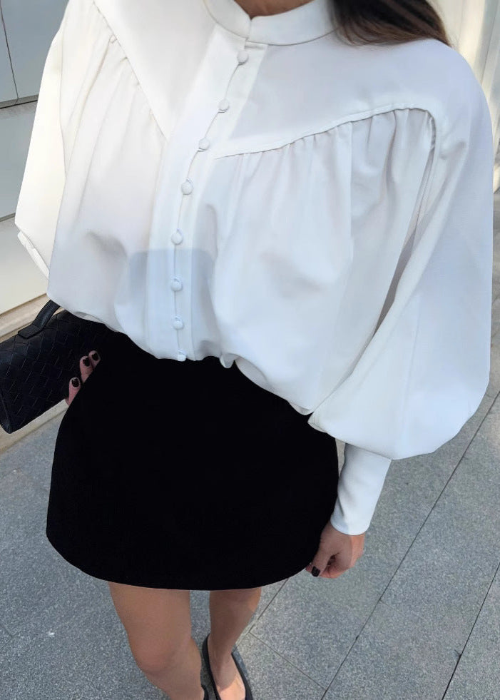 Balloon Sleeve Blouse Lightweight White Fabric
